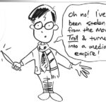 Drawing of Harry Potter saying, "Oh no! I've been stolen from the movie Troll and turned into a media expire!"